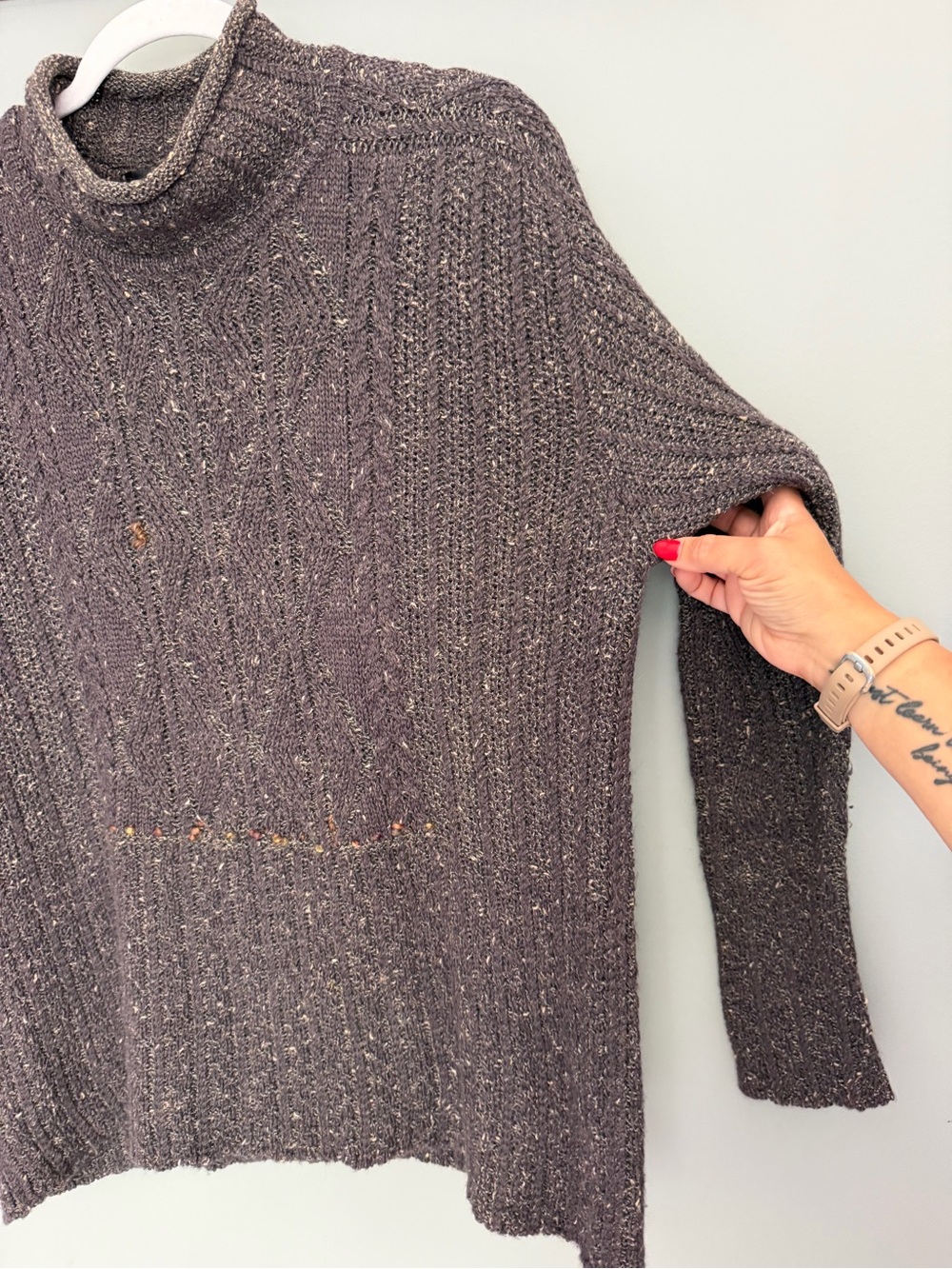 Peruvian Connection Ireland Made Alpaca Wool Silk Speck Green Mock Neck Sweater - Picture 5 of 12